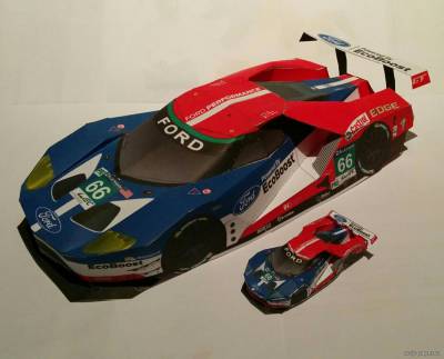 Сборная бумажная модель / scale paper model, papercraft Ford GT Le Mans 2016 (DrawPrintCutGlue) 
