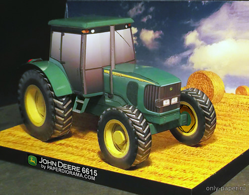 Модель колесного трактора John Deere 6615 из бумаги/картона