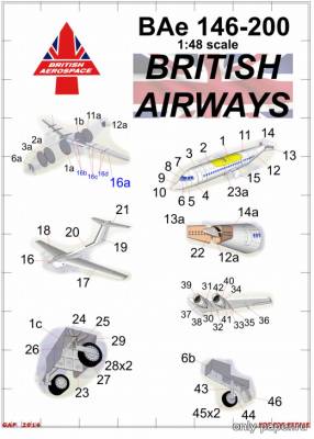 Сборная бумажная модель / scale paper model, papercraft BAe 146-200 British Airways (Gary Pisworth) 