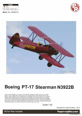 Сборная бумажная модель / scale paper model, papercraft Boeing PT-17 Stearman N3922B 