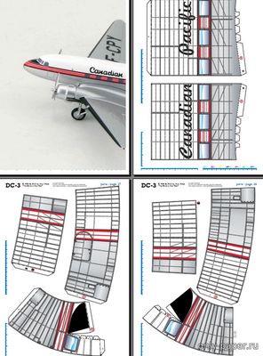 Сборная бумажная модель / scale paper model, papercraft Барельеф пассажирского самолета DC-3 Canadian Pacific (Перекрас Alan Rose) 