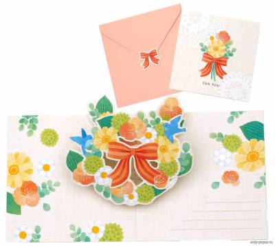 Модель объемной открытки Венок из цветов и птиц из бумаги/картона
