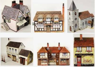 Модель английской деревни из бумаги/картона