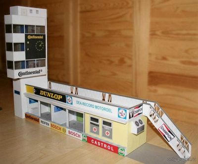 Сборная бумажная модель / scale paper model, papercraft Башня Continental + боксы (Nurburgring) 
