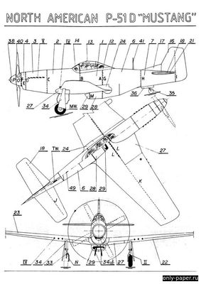 Сборная бумажная модель / scale paper model, papercraft P-51D Mustang (PMI 101) 