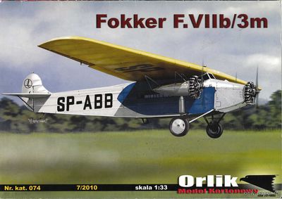Сборная бумажная модель / scale paper model, papercraft Fokker F.VIIb/3m (Orlik 074) 