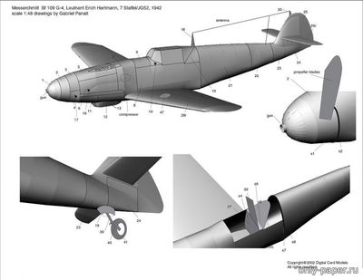 Сборная бумажная модель / scale paper model, papercraft Bf 109G-4 [Digital Card Models 2002] 