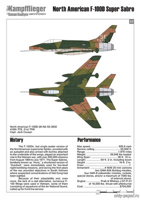 Модель самолета North American F-100D Super Sabre из бумаги/картона