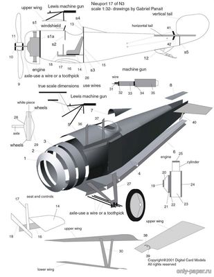 Сборная бумажная модель / scale paper model, papercraft Nieuport 17 (Digital Card Model) 