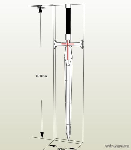 Модель меча Хитклифа из бумаги/картона