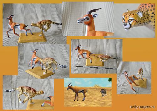 Модель гепарда и газели из бумаги/картона