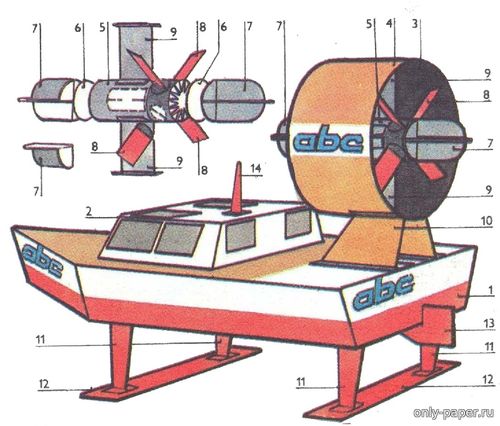Сборная бумажная модель / scale paper model, papercraft Экспериментальный катер на подводных крыльях / Experimentální loď typu Raketa [ABC 2/1986] 