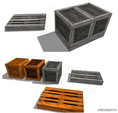 Сборная бумажная модель / scale paper model, papercraft Ящики и паллеты (Edificios de Papel) 