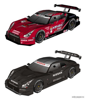 Модель автомобиля Nissan GT-R R35 Super GT 2008 из бумаги/картона