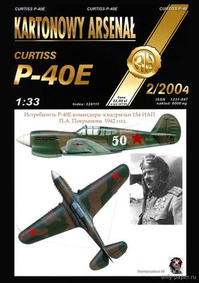 Модель самолета Curtiss P-40E из бумаги/картона