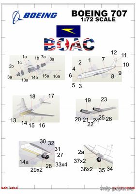 Сборная бумажная модель / scale paper model, papercraft Boeing 707 BOAC (Gary Pilsworth) 