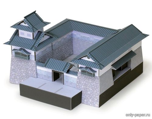 Модель ворот Исикава-мон замка Канадзава из бумаги/картона