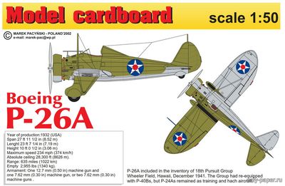 Сборная бумажная модель / scale paper model, papercraft Boeing P-26A (Model Cardboard) 