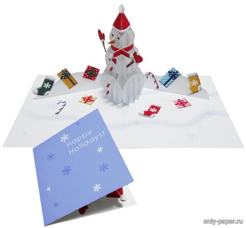 Модель объемной открытки Снеговик из бумаги/картона