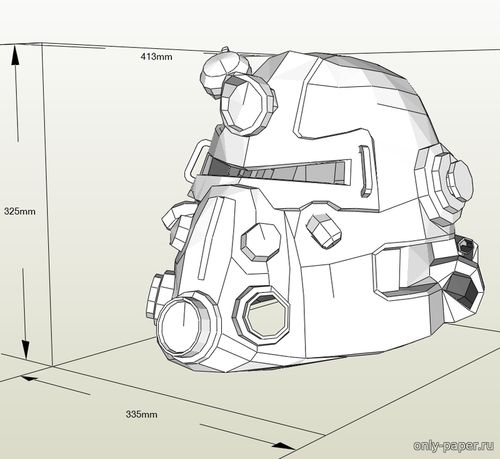 Сборная бумажная модель / scale paper model, papercraft Силовой шлем T-51B (Fallout) 