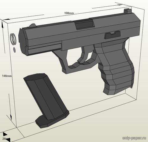 Модель пистолета Walther P99 из бумаги/картона