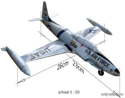 Модель самолета Lockheed T33 «Shooting Star» из бумаги/картона