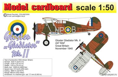 Сборная бумажная модель / scale paper model, papercraft Gloster Gladiator MkII (Model cardboard) 
