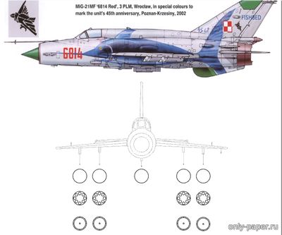 Сборная бумажная модель / scale paper model, papercraft МиГ-21МФ-3 / MiG-21 MF-3 PLM Polish Air Force 