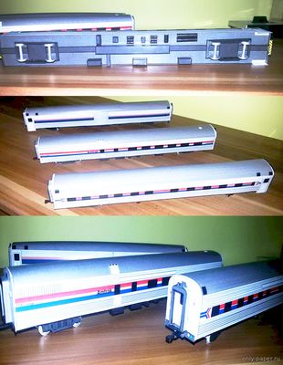 Сборная бумажная модель / scale paper model, papercraft Пассажирские и багажные вагоны AMTRAK (FDS) 