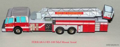 Модель пожарной машины Ferrara HD-100 из бумаги/картона
