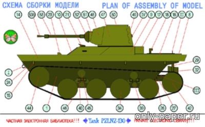 Модель танка PZLnz-130 из бумаги/картона