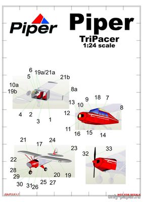 Сборная бумажная модель / scale paper model, papercraft Piper PA-22 Tri-Pacer (Pilsworth) 