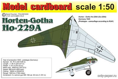 Сборная бумажная модель / scale paper model, papercraft Horten-Gotha Ho-229A (Model cardboard) 