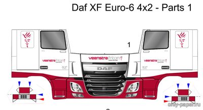 Модель тягача DAF XF Euro 6 с полуприцепом Krone Veenstra из бумаги