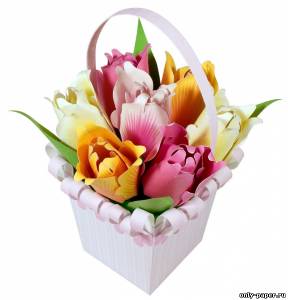 Сборная бумажная модель / scale paper model, papercraft Букет тюльпанов / Bouquet tulips 