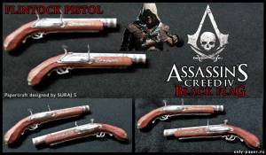 Сборная бумажная модель / scale paper model, papercraft Кремневый пистолет «Черный флаг» / Black Flag flintlock pistol (Assassin's Creed IV) 