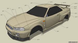 Сборная бумажная модель / scale paper model, papercraft Nissan Skyline R34 (кузов) 