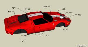 Сборная бумажная модель / scale paper model, papercraft Ford GT40 (кузов) 
