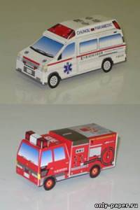 Сборная бумажная модель / scale paper model, papercraft Скорая помощь и пожарная машина 