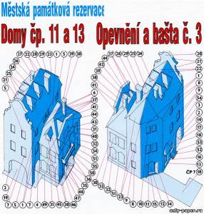 Сборная бумажная модель / scale paper model, papercraft Domy cp. 11 a 13 Opevneni a basta c. 3 [ABC 1996-11] 