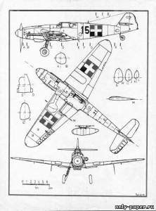 Сборная бумажная модель / scale paper model, papercraft Messerschmitt Bf.109 (Крылья родины 11/1992) 