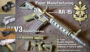 Сборная бумажная модель / scale paper model, papercraft Самозарядная винтовка AR-15 + Детали для различных модификаций (Paper Manufacturing) 