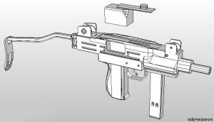 Модель пистолета-пулемета Mini Uzi из бумаги/картона