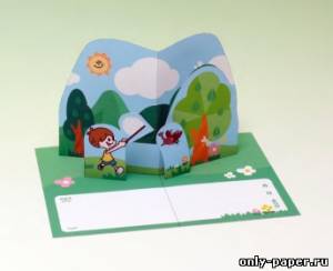 Сборная бумажная модель / scale paper model, papercraft Pop-up открытка "Лето" 