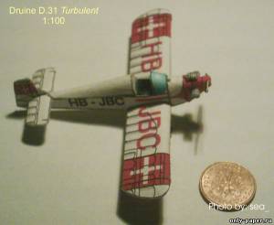 Сборная бумажная модель / scale paper model, papercraft Легкий многоцелевой самолет Druine D.31 Turbulent (Mikromodele) 