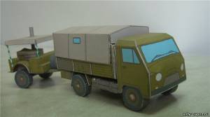 Модель грузовика УАЗ-452 и полевой кухни из бумаги/картона
