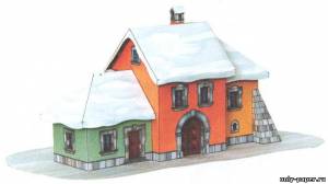 Модель дома покрытого снегом из бумаги/картона